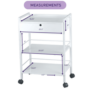 Silver Fox 3 Shelf Esthetician Cart with Locking Drawer (1019A): Dimensions and measurements