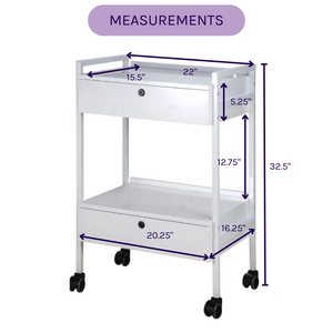 2 Shelf esthetician Cart with 2 locking drawers (1019): Dimensions