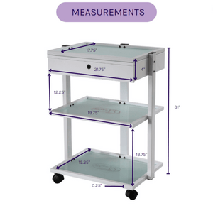 Silver Fox 3 Shelf Esthetician Cart with locking drawer (1040A): Dimensions and measurements