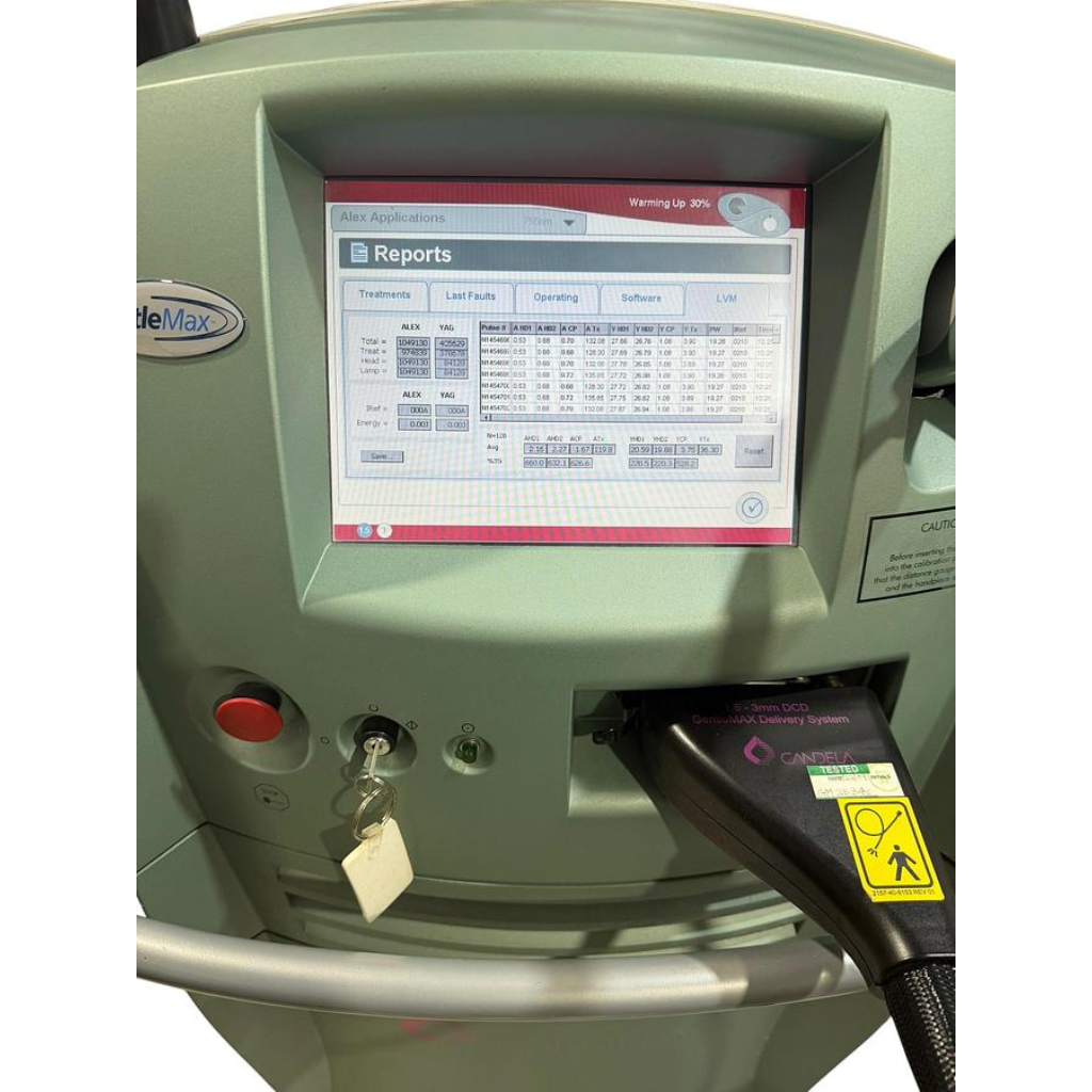 2011 Candela GentleMax Pro laser system screen showing reports