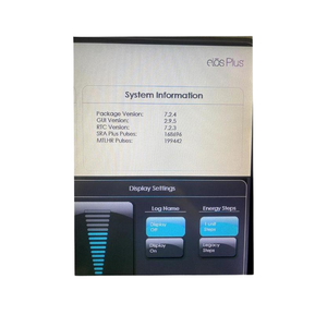 2014 Syneron Candela Elos Plus touchscreen displaying system information and pulse counts