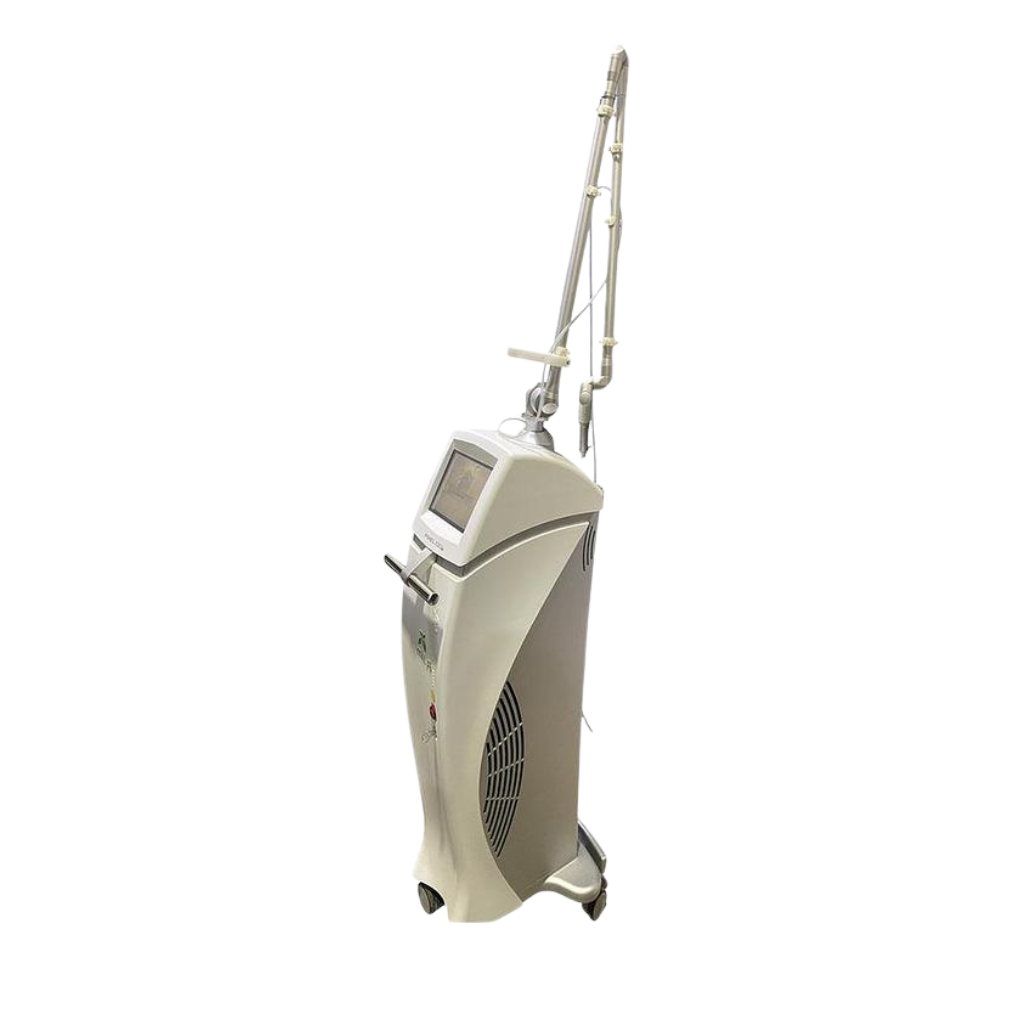 2016 Alma Pixel Co2 Femilift left side view showing the upright body with display screen and articulated arm extended upward