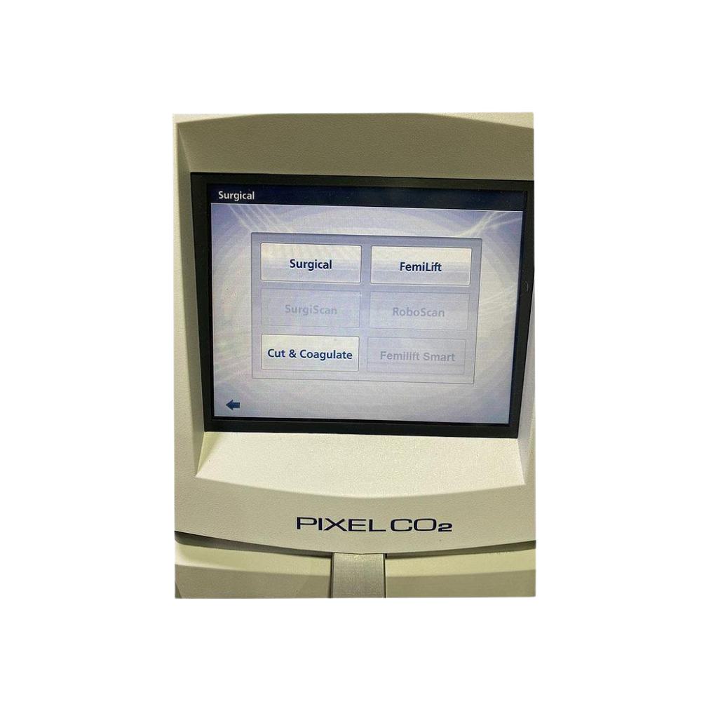 2016 Alma Pixel Co2 Femilift screen view showing the display screen with surgical and cosmetic mode options