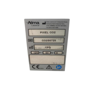 2016 Alma Pixel Co2 Femilift serial number view showing the rear label with model, serial number, and rating information