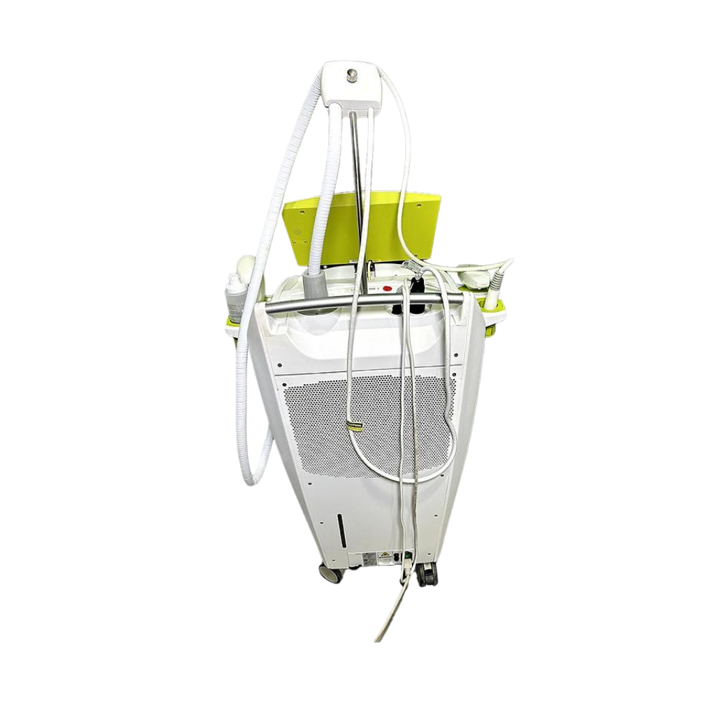 2018 Venus Versa back view showing the upright body with rear vent panel, handpiece holders, and rolling base