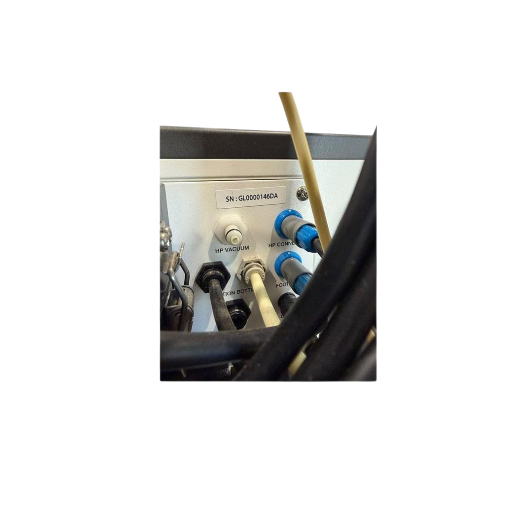 2019 Venus Glow cable view showing a close-up of the connector panel with tubing and cable ports