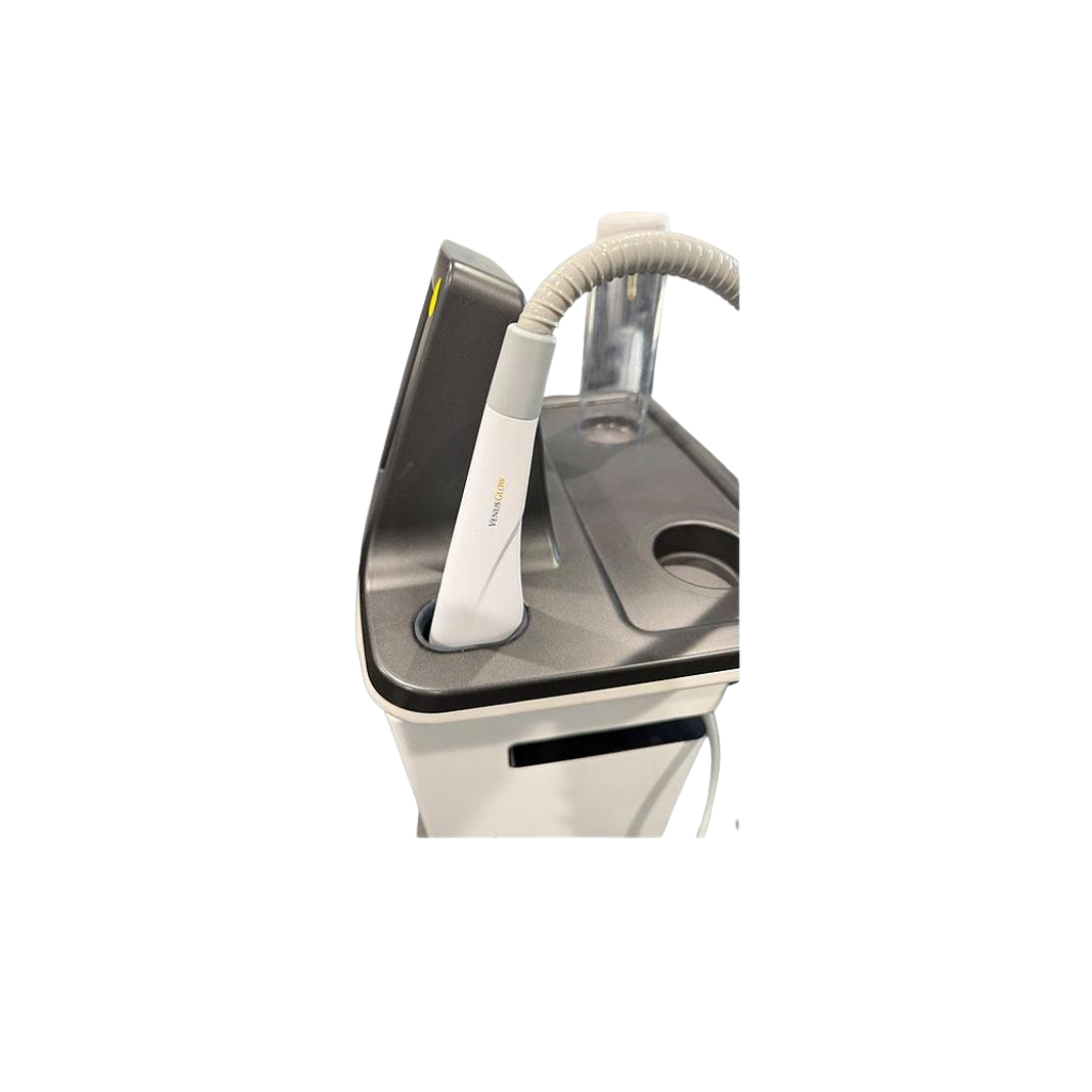 2019 Venus Glow controller view showing the top control panel with handpiece holder and touchscreen display