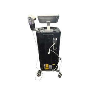 Rear view of pre-owned 2020 InMode Optimas system on wheeled cart with cables and handpiece holder