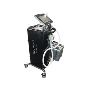 Right side view of InMode Optimas Pre-Owned (2020) showing Optimas branding, touchscreen, and handpiece cable
