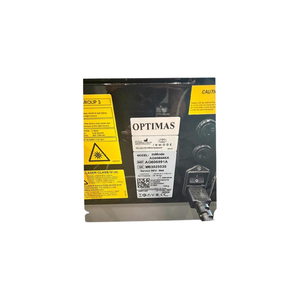 Manufacturer label on pre-owned 2020 InMode Optimas showing model information and safety warnings
