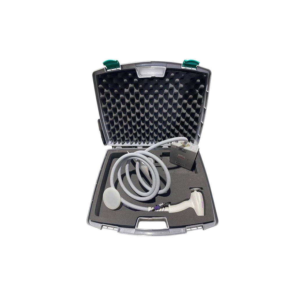 2020 Alma Accent Prime attachments view 3 showing an open black carrying case with a handpiece and coiled cable