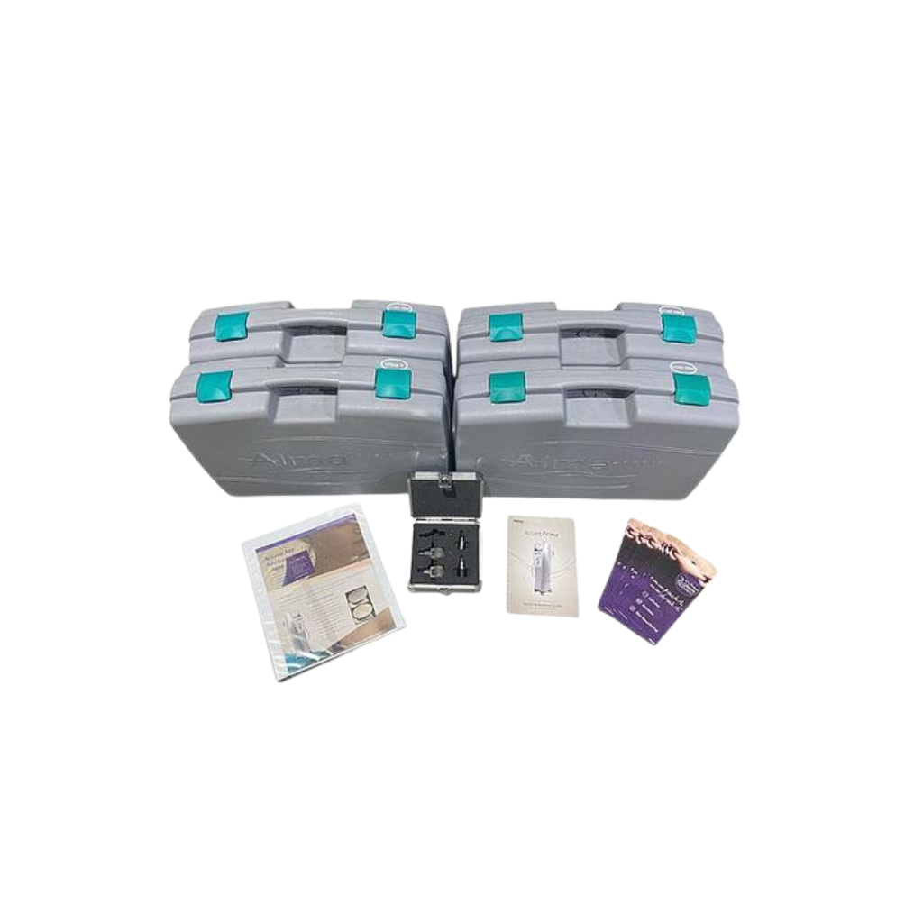 2020 Alma Accent Prime extras view showing two carrying cases along with small accessory items and documentation