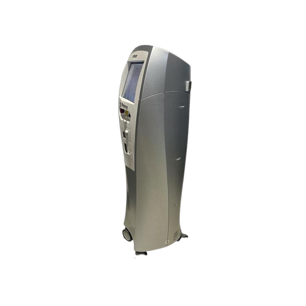 2020 Alma Accent Prime left side view showing the upright cylindrical body with display screen and rolling base