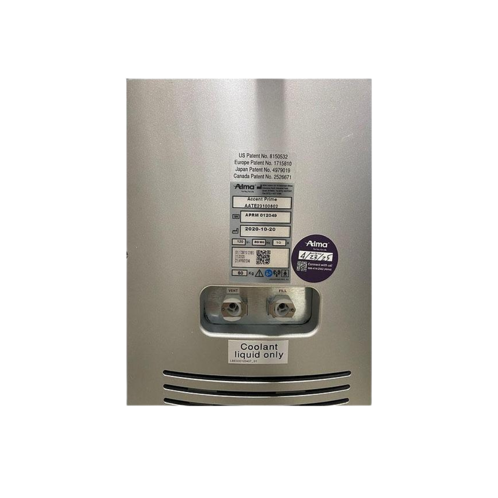 2020 Alma Accent Prime serial number view showing the rear panel with manufacturer label and rating information