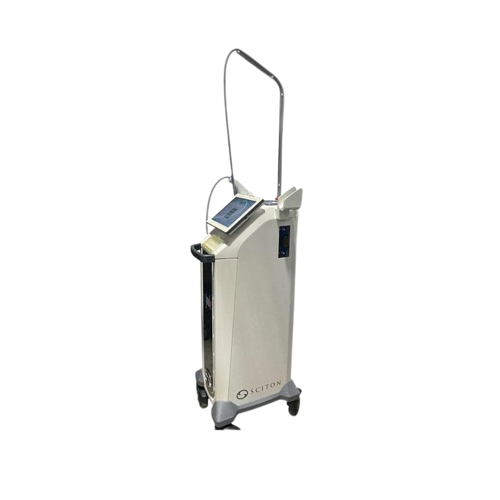 2020 Sciton mJoule with Moxi_BBL_HERO left side view showing the upright body with display screen and rolling base