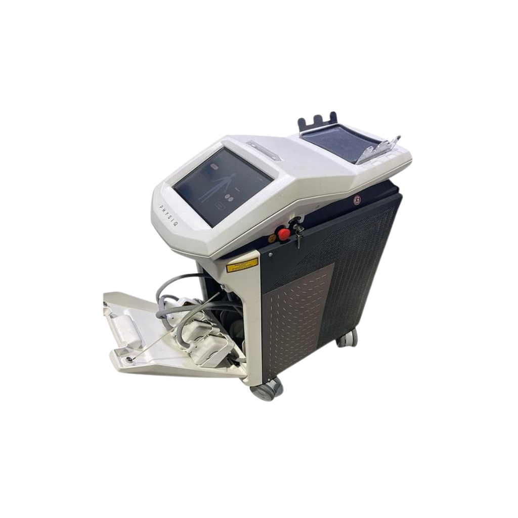 2021 DEKA PHYSIQ left side view showing the compact body with treatment applicators and connector cables