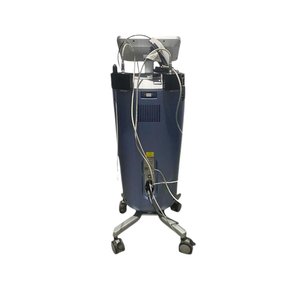 2021 InMode Evoke back view showing the upright cylindrical body with rear connector panel, cables, and rolling base