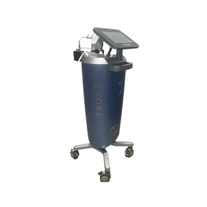 2021 InMode Evoke right side view showing the upright cylindrical body with tilted display screen and rolling base