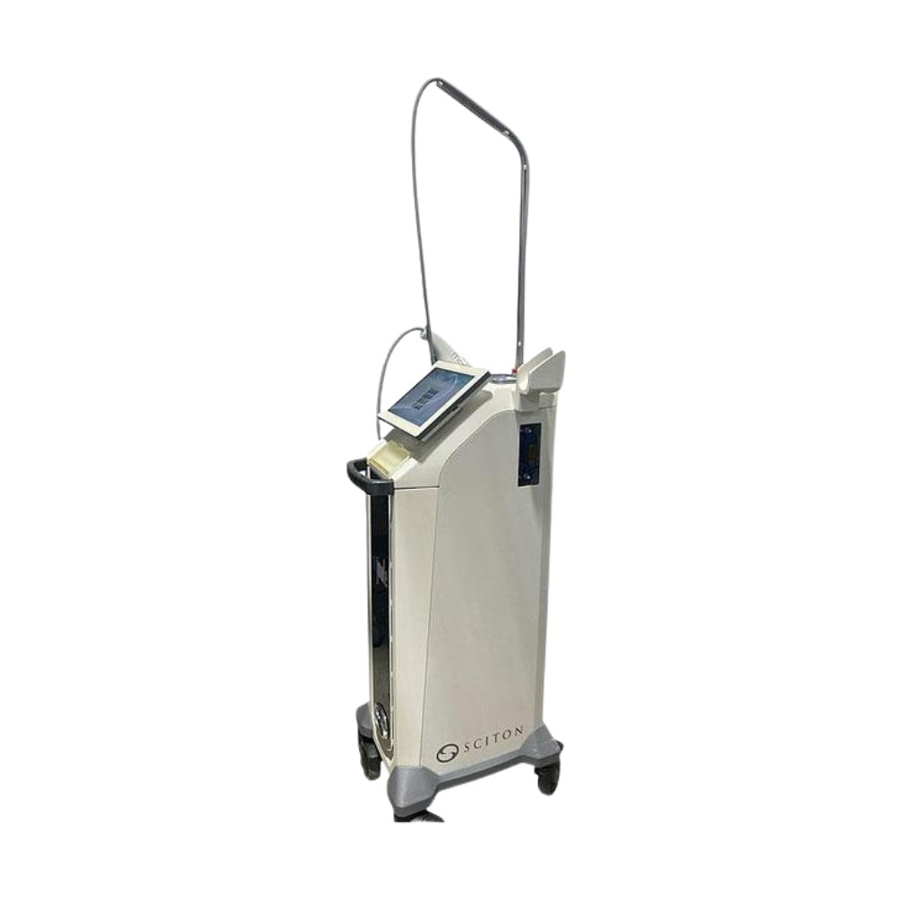 2021 Sciton mJoule with Moxi_BBL_HERO left side view showing the upright body with display screen and rolling base