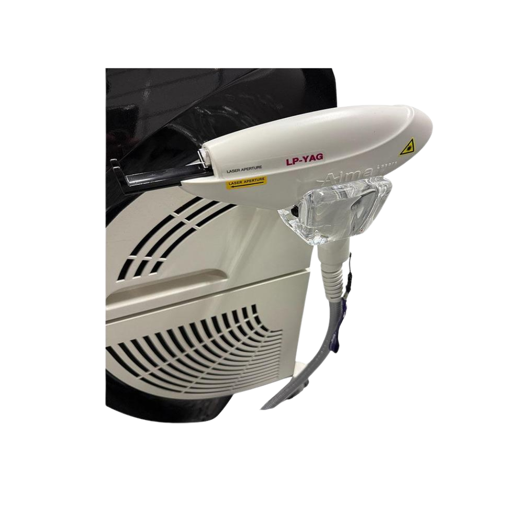 2022 Alma Harmony XL Pro controller view showing the handpiece with cable connected to the device body