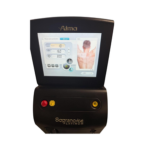 2022 Alma Soprano Console ICE Platinum screen view showing the display screen with treatment image, red and yellow control buttons