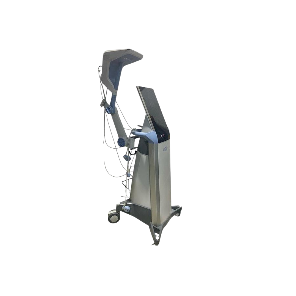 2022 BTL Emface right side view showing the upright body with display screen, treatment applicator, and cables