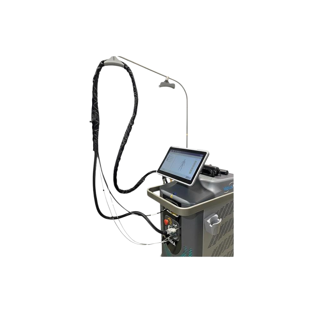 2022 DEKA Motus AZ+ left side view showing the compact body with display screen and handpiece cable attached