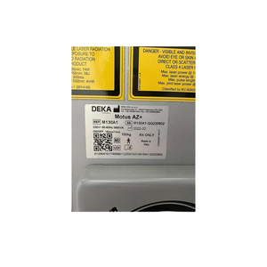 2022 DEKA Motus AZ+ serial number view showing the rear panel with manufacturer label and warning information