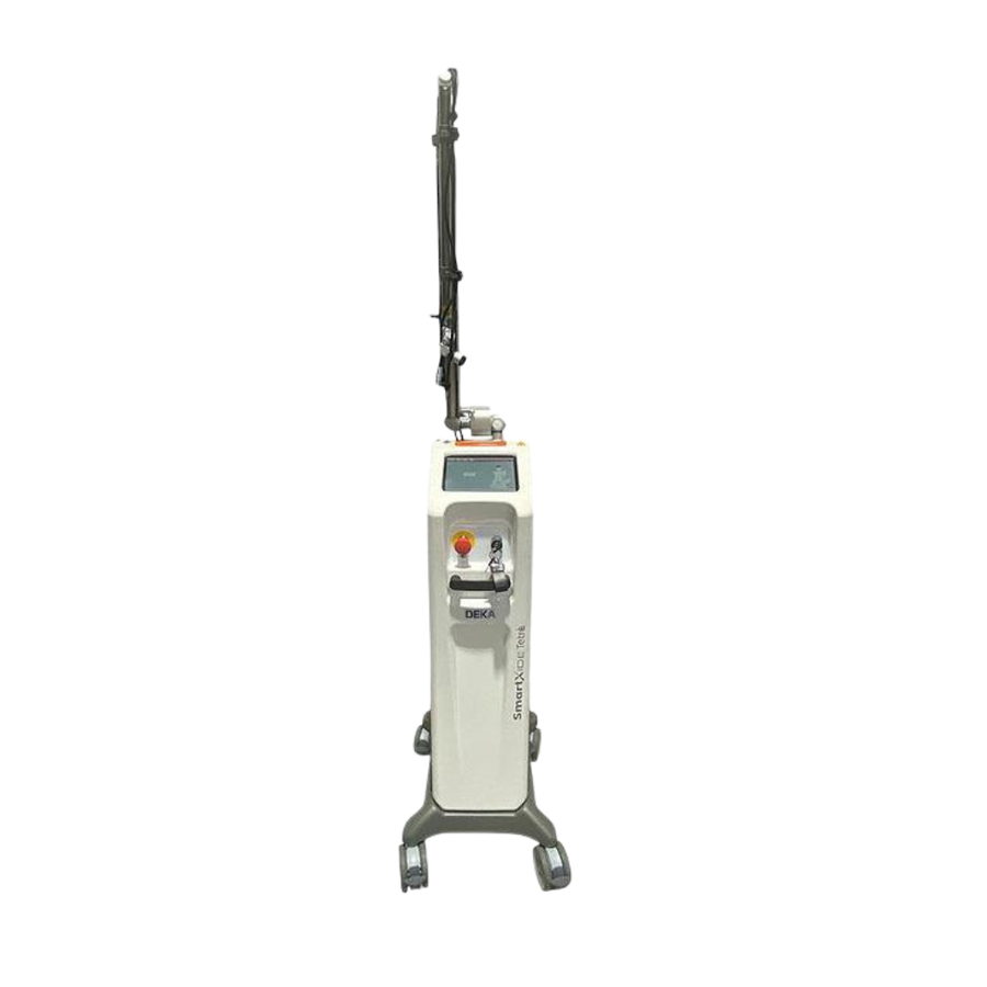 2022 DEKA SmartXide Tetra front view showing the upright body with articulated arm extended upward and rolling base