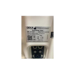 2022 DEKA SmartXide Tetra serial number view showing the rear panel with manufacturer label and connector ports