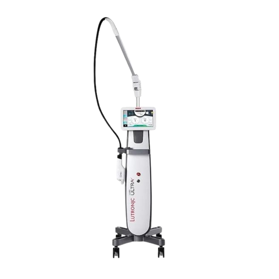 2022 Lutronic LaseMD Ultra front view showing the upright white body with display screen, articulated arm, and rolling base