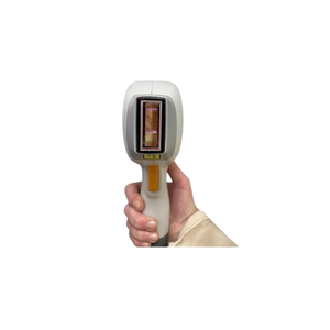 2022 Sciton Bare HR controller front view showing a hand holding the handpiece with its display window