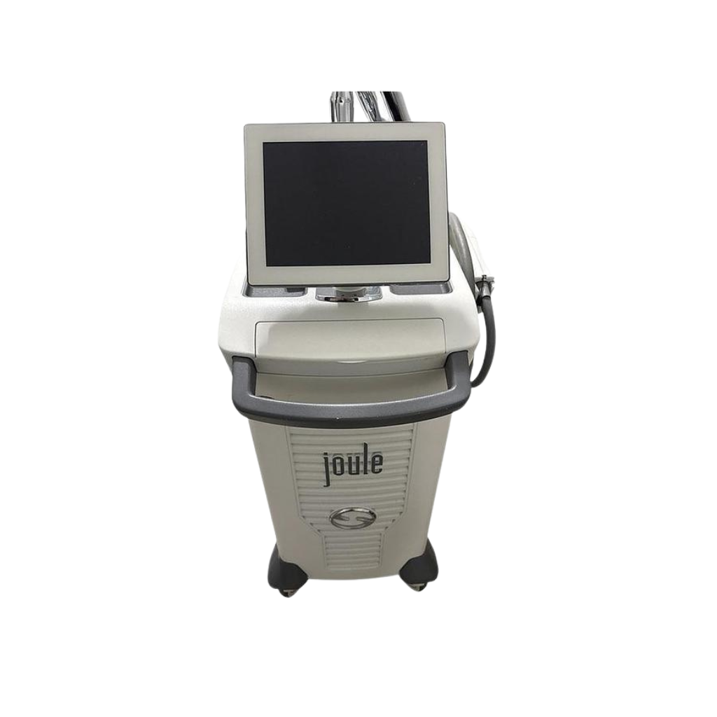 2022 Sciton Joule w_Hero Halo front view showing the upright body with display screen, control panel, and rolling base