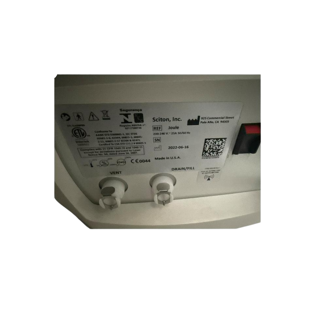 2022 Sciton Joule w_Hero Halo serial number view showing the rear panel with manufacturer label and connector ports