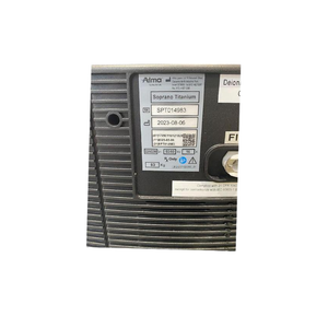 2023 Alma Soprano Titanium serial number view showing the side panel label with model and serial number