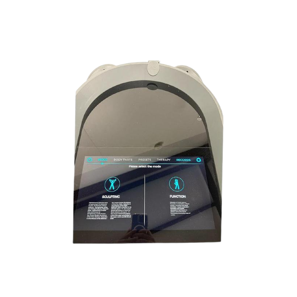 2023 BTL Emsculpt Neo screen view showing the display screen with treatment icons and setting options
