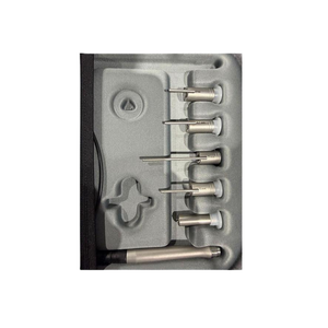 2024 Alma Harmony applicators view 3 showing a set of metal applicator tips and probes arranged in a foam tray insert