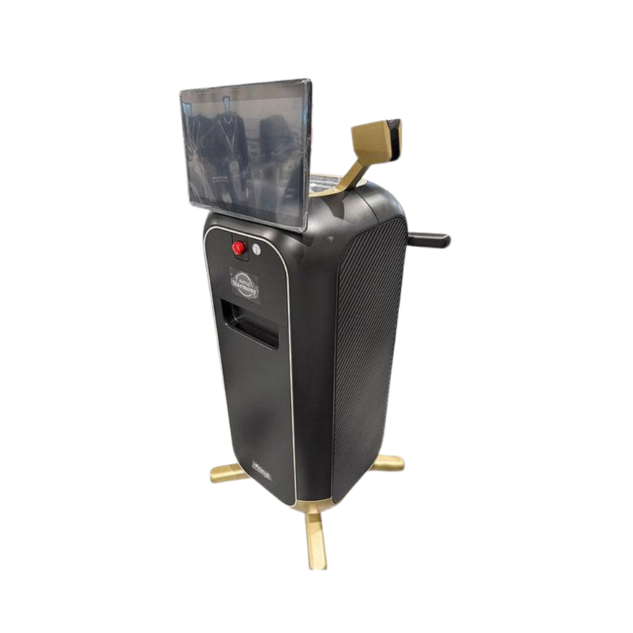 2024 Alma Harmony left side view showing the upright body, tilted display screen, and tripod legs