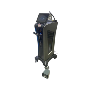 2024 DEKA SmartXide Tetra PRO left side view showing the upright body with handpiece cable and rolling base
