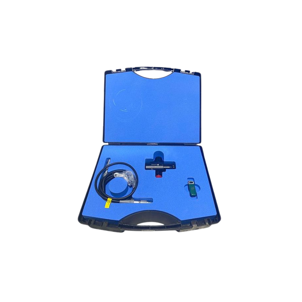 2024 Lumenis AcuPulse Co2 Laser attachments view 2 showing a blue carrying case with a handpiece, cable, and connector accessories