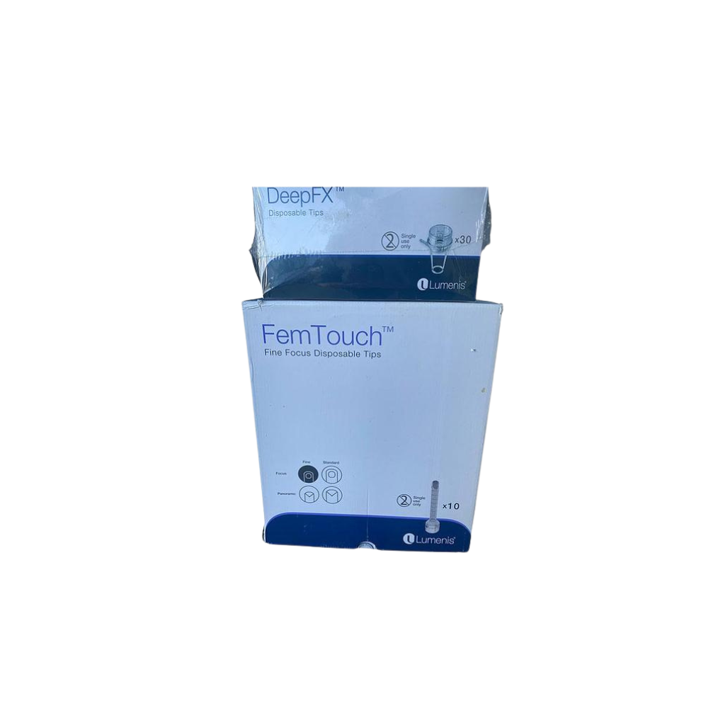 2024 Lumenis AcuPulse Co2 Laser disposable tips view showing a boxed package of FemTouch disposable applicator tips