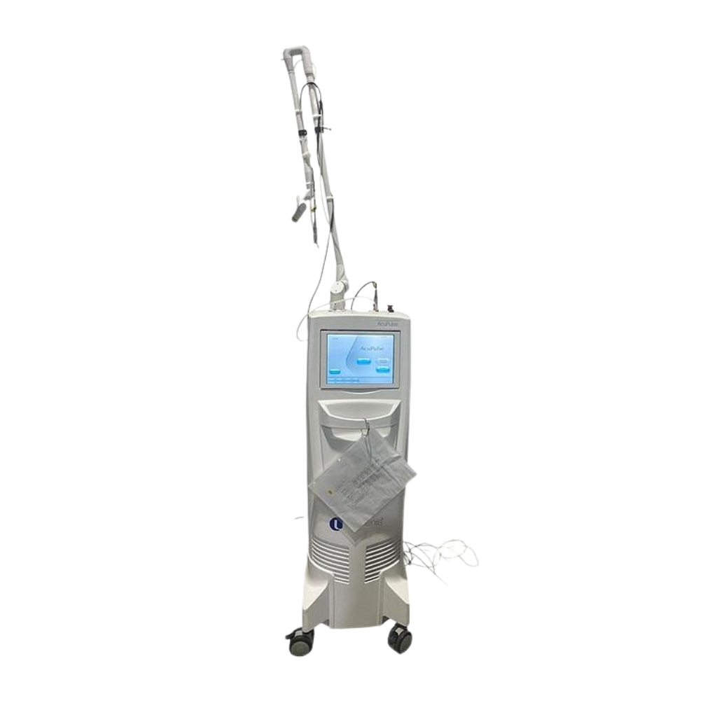 2024 Lumenis AcuPulse Co2 Laser front view showing the upright body with display screen, articulated arm, and rolling base
