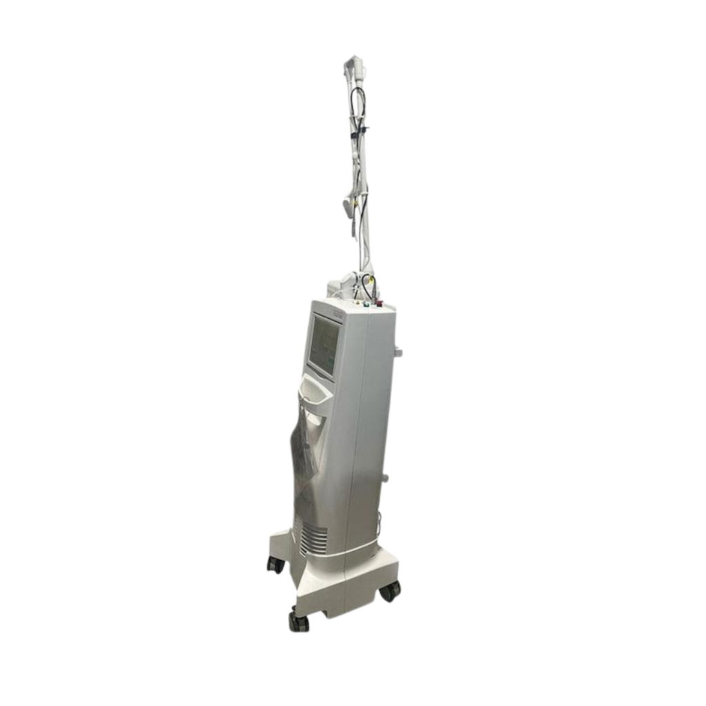 2024 Lumenis AcuPulse Co2 Laser left side view showing the upright body with articulated arm extended upward and rolling base