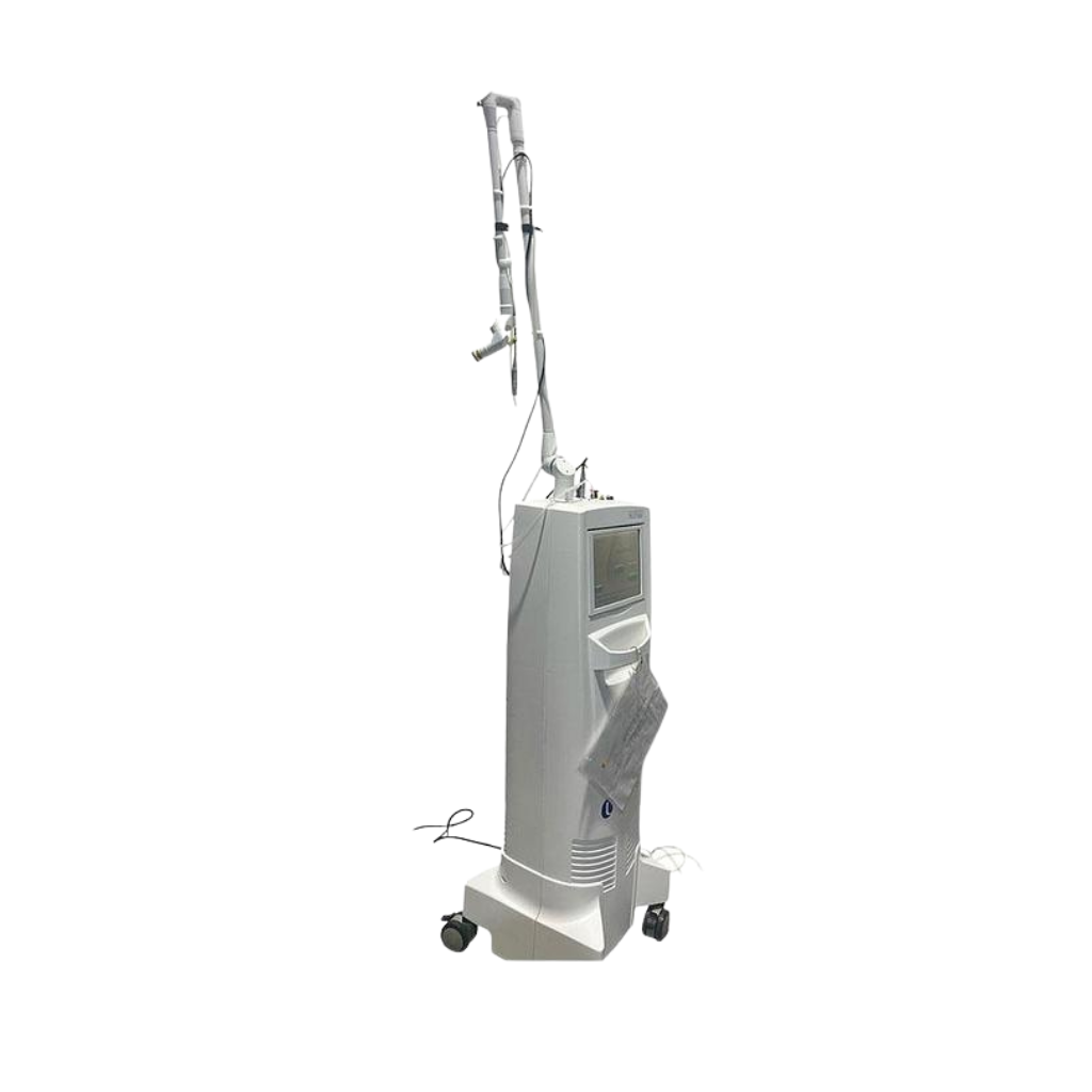 2024 Lumenis AcuPulse Co2 Laser right side view showing the upright body with articulated arm extended upward and rolling base