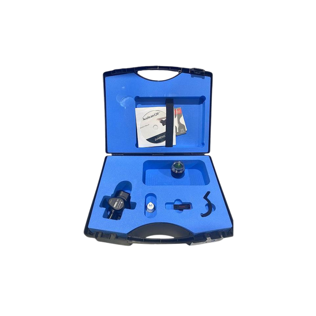 2024 Lumenis AcuPulse Co2 Laser attachments view 3 showing a blue carrying case with instruments and documentation