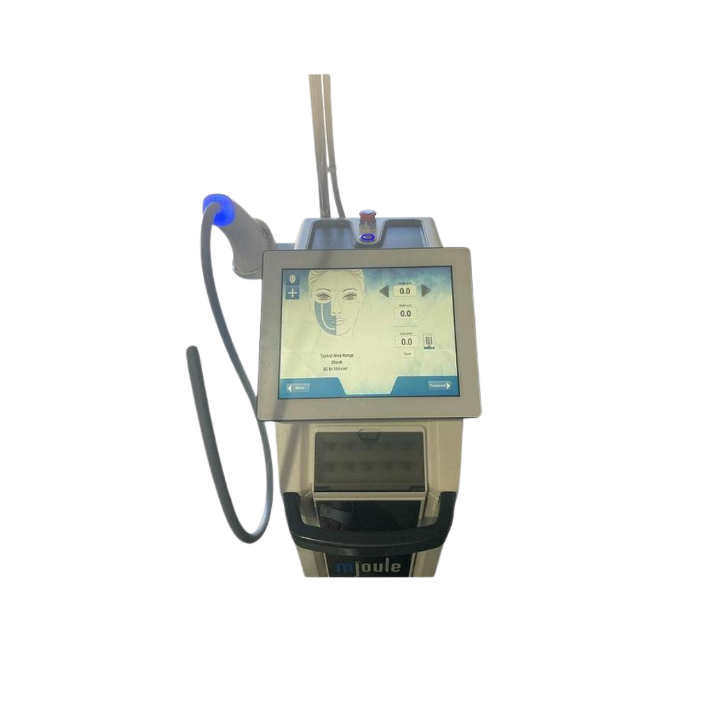 2024 Sciton mJoule with Moxi screen view 2 showing the display screen with handpiece attached to the device body