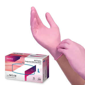 9672-30 Pink Nitrile Med Spa Gloves Box and Hands