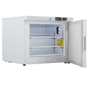 ABS 1.7 Cu. Ft. Solid Door Countertop Laboratory Freezer illustrated with open door.