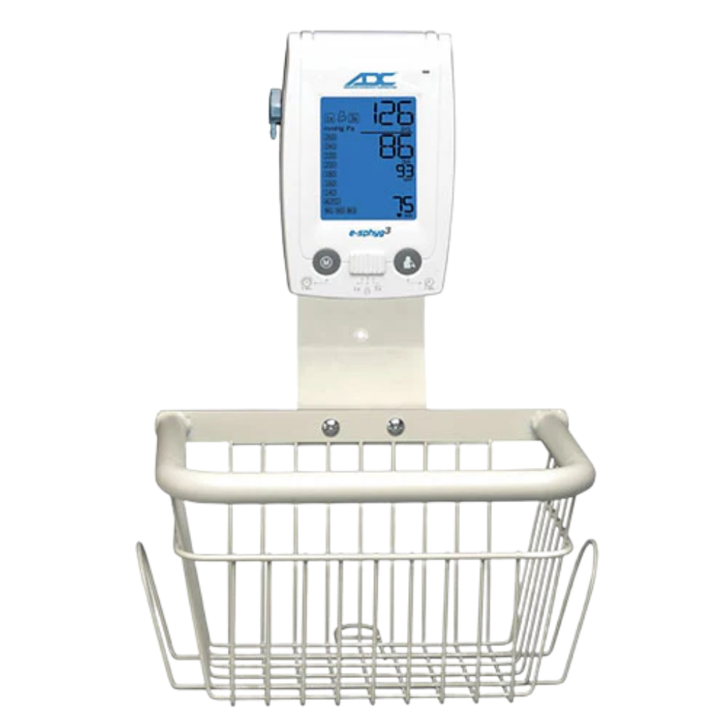ADC e-sphyg Blood Pressure Wall Mount with wire basket and illustrative monitor