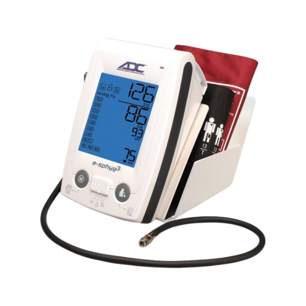 ADC e-sphyg Basic Desk Caddy shown with e-sphyg blood pressure monitor and cuffs
